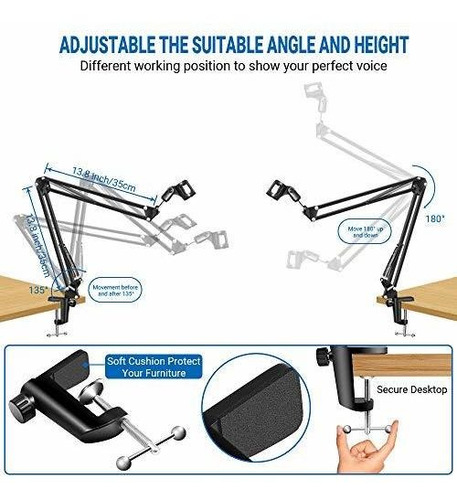 Soporte De Micrófono Kasonic, Brazo De Suspensión Ajustabl