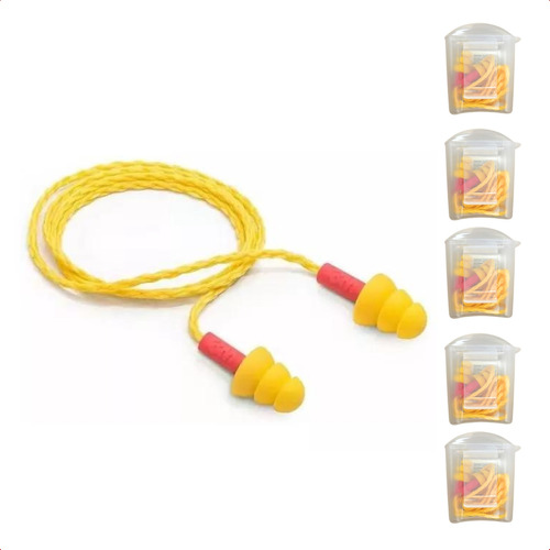 Kit 100 Protetor Auricular Tipo Plug Abafador Pré Moldado Cor Amarelo