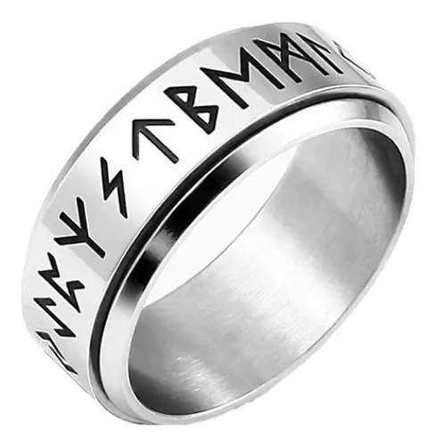 Anillo Runas Titanio Giratoria Hombre Moda 2021