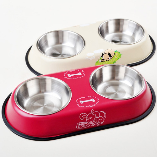 25235 Tazón de fuente pequeño perro rojo de acero inoxidable con tapa-mantenga fresco comida de perro
