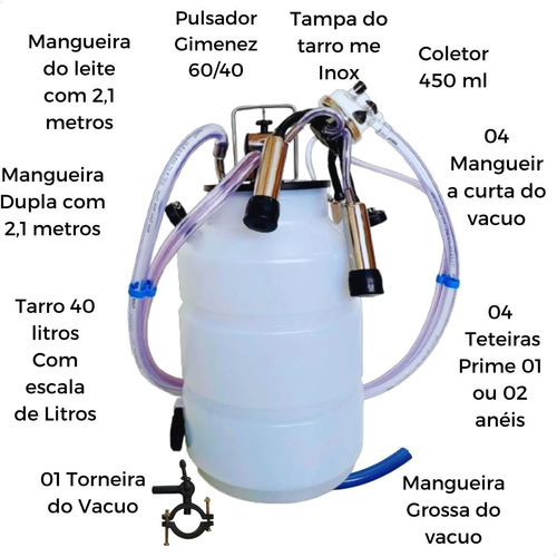 Ordenhadeira Mecânica Completa Bv450 C 1 Conjunto Tarro Inox