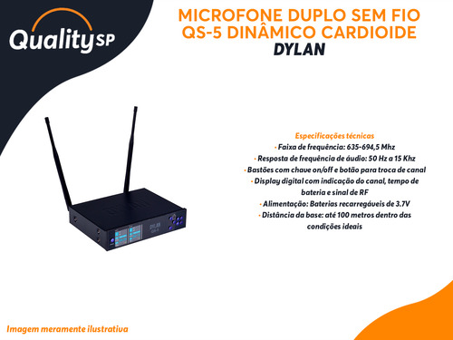 Microfone Duplo Dylan Qs-5 Cardioide Com Display Lcd