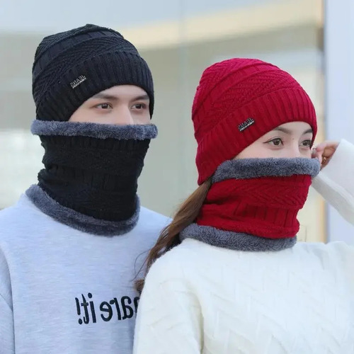 Conjunto De Gorro De Invierno De Punto Y Bufanda, Forro Pola