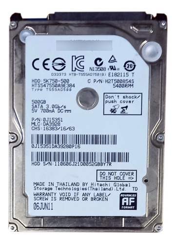 Disco Hdd 2.5  Hitachi 500gb Hts547550a9e384