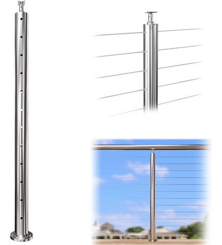 Poste Redondo Para Barandilla De Cable De 42 X 2.36 Pulgadas