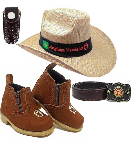 Kit Infantil Botina Country + Cinto + Chapeu + Bainha