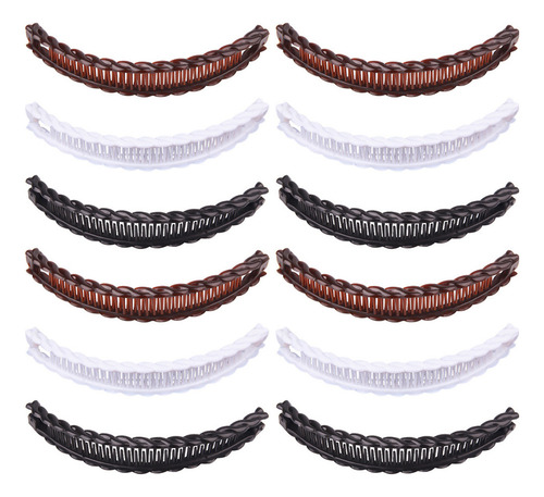 * 12 Pinzas For El Pelo Negras, Accesorios Tipo Banana, Café