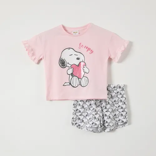 Pijama Corto Niña Corazon Rosado Snoopy