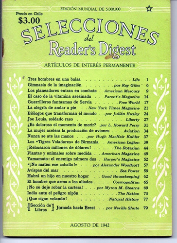 Revista Selecciones Del Reader´s Digest Nº21 Agosto 1942