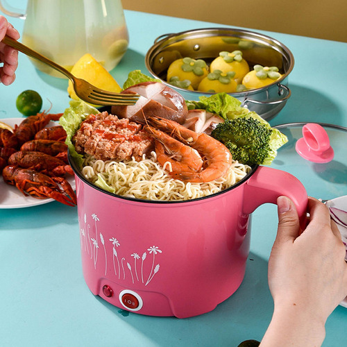 Mini Olla Caliente Eléctrica Para Fideos, Con Vaporera Rosa
