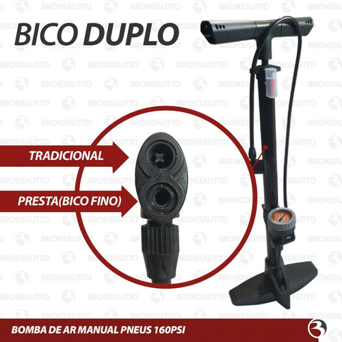 Imagem 3 de 7 de Bomba De Ar Manual Pneus Carro Moto Bicicleta 160psi Starfer