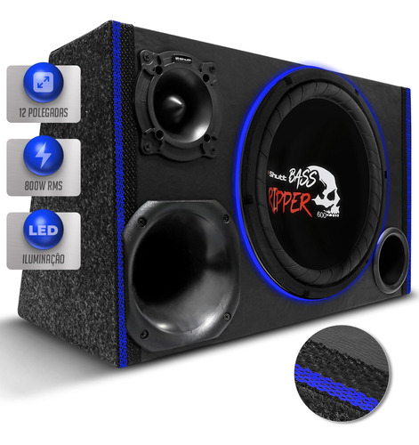 Caixa Trio Porta Mala 800w Sub Shutt Ripper 12'' Grave Forte