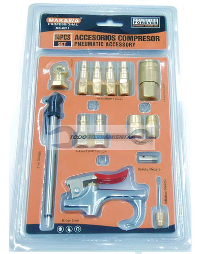 Kit Acoples - Boquillas - Pistola Para Compresor 14 Piezas