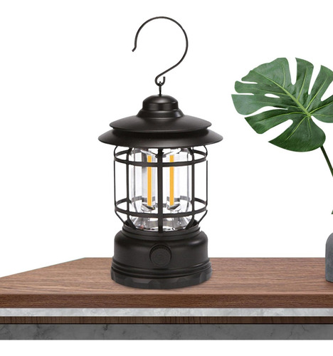 Farol Retro Decorativa Luz De Emergencia Recargable Usb C Color Negro
