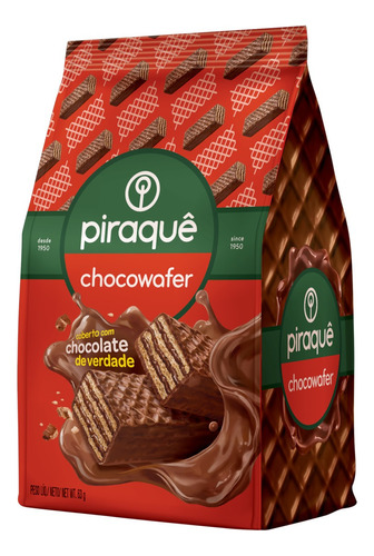 Wafer Recheio e Cobertura Chocolate Piraquê Chocowafer Pacote 63g
