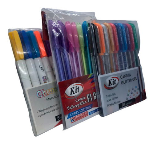 Kit Canetas Coloridas 3 Em 1
