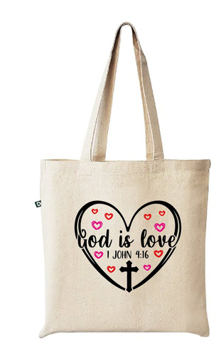 Tote Bag Estampado God Is Love, Regalo 35 X 40 Cm.