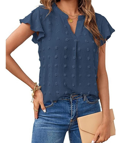 Blusa Plisada Con Cuello En V De Verano Para Mujer