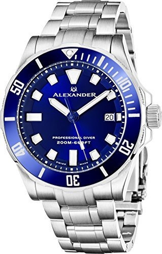 Reloj Para Hombre Alexander Professional Diver Cara Azul Del