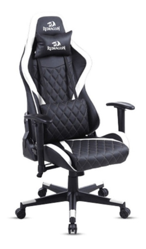 Silla de escritorio Redragon Gaia C211 gamer ergonómica  negra y blanca con tapizado de cuero sintético