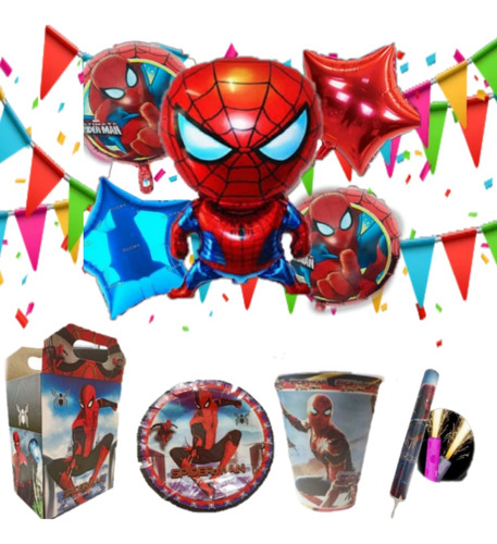 Spiderman Hombre Araña Paq Artículos Fiesta Buquet 40 Niños