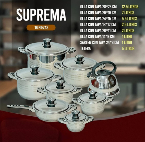 Ollas Suprema De Acero Quirúrgico 16 Pcs