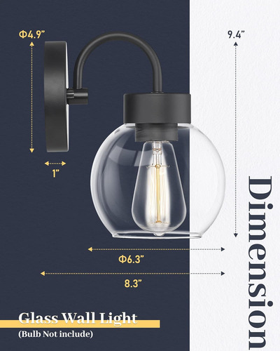 Wla1433-mbk - Lámpara De Baño De 1 Luz Negra Mate Sobre Espe