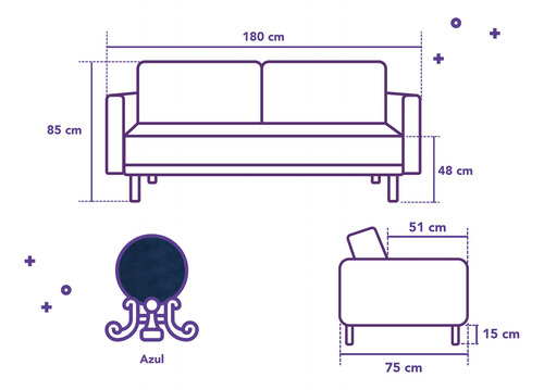 Sofá Makora Penny 3 Plazas Lino
