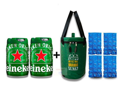2 Barris Chopp Heineken 5l + Bolsa Cooler Térmica Kit Oferta