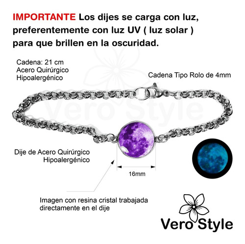 Pulsera De Luna Que Brillan En La Oscuridad De Acero