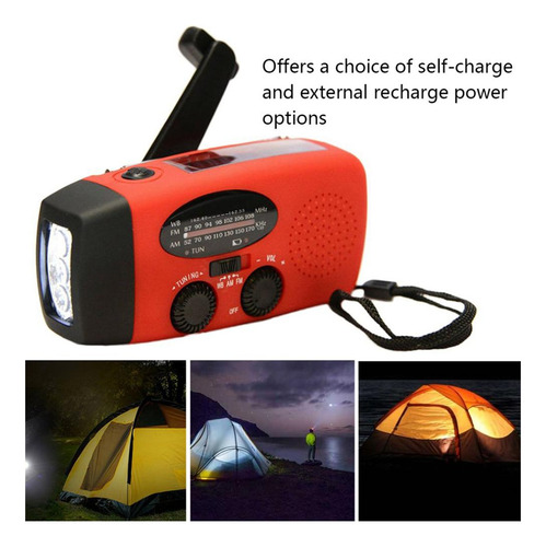 2 Linterna Autoalimentada De Radio Solar De Emergencia Rojo
