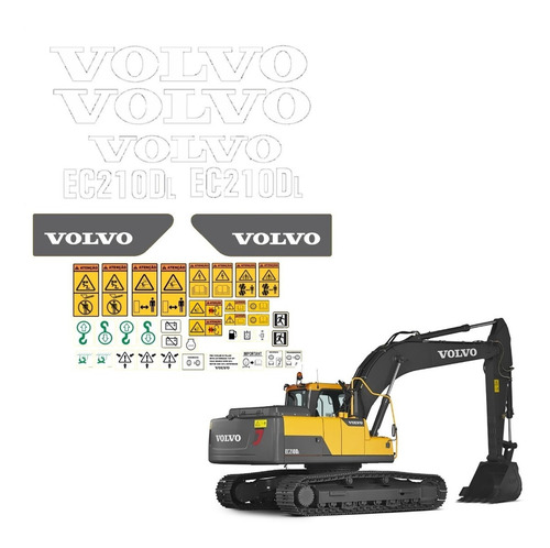 Kit Adesivos Escavadeira Para Volvo Ec210dl Ec 210 Dl 17533 Cor Branco