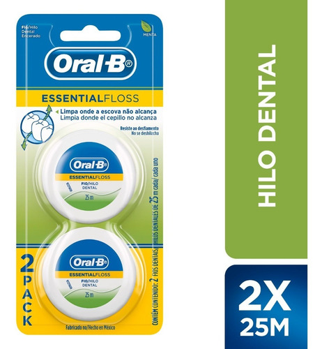 Hilo Dental Oral-b Sabor A Menta Essentialfloss, 2 Unidades