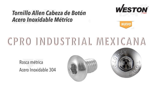 100 Tornillos Allen Cabeza De Boton Inoxidable M4-0.70x10mm