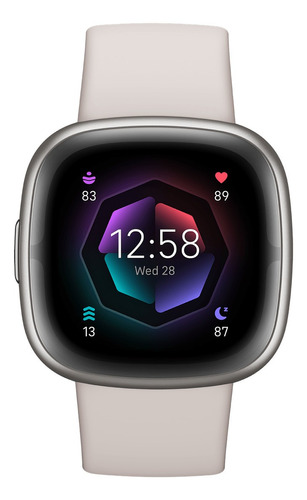 Smartwatch Fitbit Sense 2 caja de  aluminio  platino, malla  blanca marfil