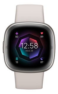 Smartwatch Fitbit Sense 2 caja de aluminio platino, malla blanca marfil
