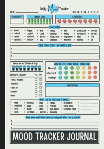 Book : Mood Tracker Journal Daily Mental Health And Wellnes