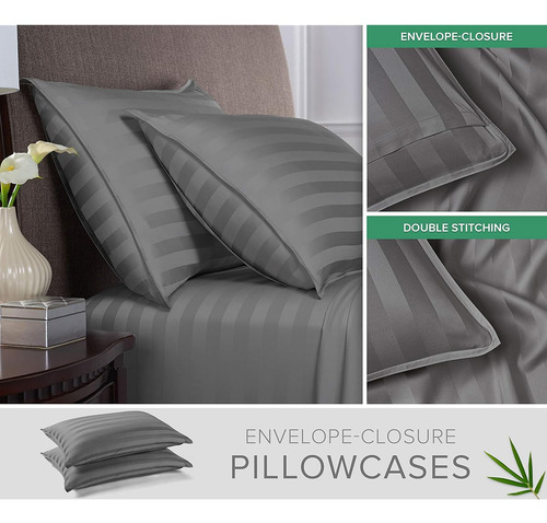 Juego De Fundas De Almohada King Bambu De Color Piedra