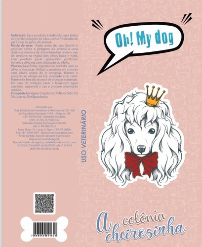 Imagem 2 de 3 de Colônia Perfume Cão Gato Antialérgico 100ml Fêmea Oh! My Dog