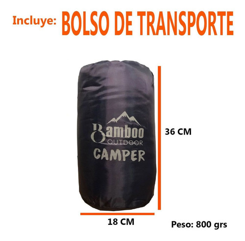 Imagen 3 de 6 de Bolsa De Dormir Bamboo Camper Max +15°c. Min. +5°c Carpa