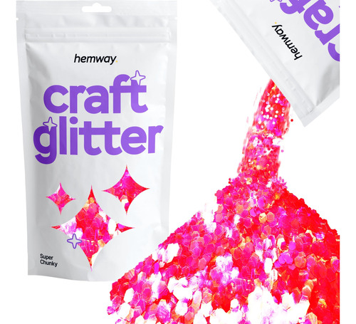 Hemway Fluorescent Neon Pink Craft Glitter - Super Chunky 0.