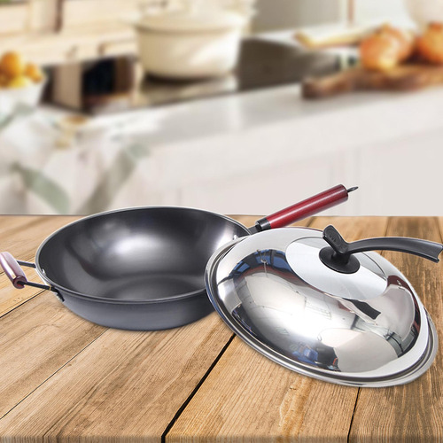 Wok De Cocina Con Tapa Sartén Antiadherente Fácil De 36cm