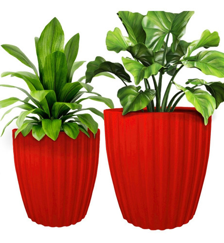 Kit 2 Vasos Polietileno Planta Decoração Jardim Flor Cd70 Cor Vermelho