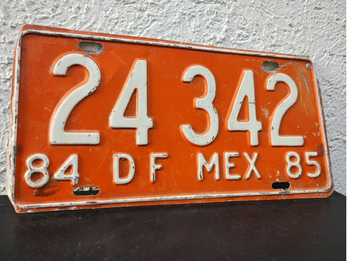 Placa De Auto Lámina Vintage México Df Año 84-85 Colección 