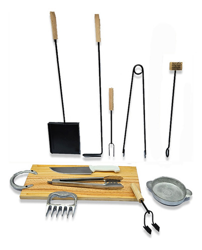 Set Asador Combo Parrillero Asado X11 Uni Pala Desmenuzador