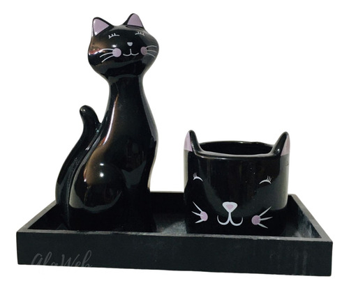 Kit Decoração Gatos De Cerâmica Decoração Enfeite Rack Sala