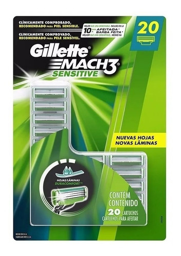 Gillette Combo Pack Cartuchos Mach3 Sensitive 40 Piezas