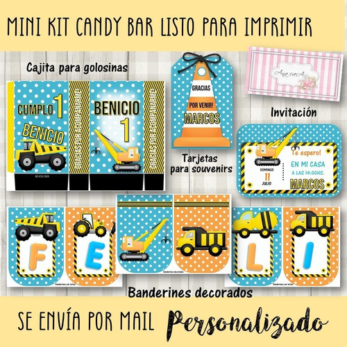 Candy Bar Mini Kit Imprimible Maquinas Y Camiones Mod.20