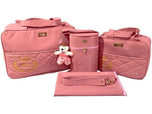 Bolsa Maternidade Bebê Kit 4 Peças Trocador Rosa Impermeável