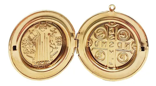 Collar Medalla San Benito Relicario Acero Unisex + Estuche